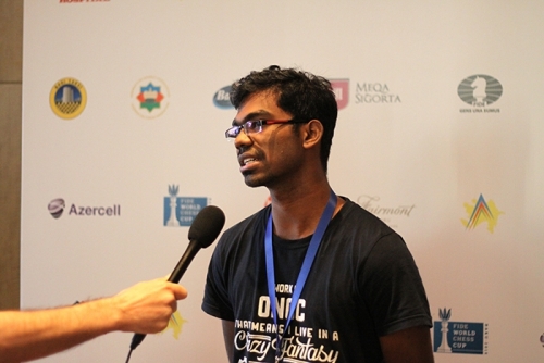 Indian GM SP Sethuraman visited the press centar to give an interview