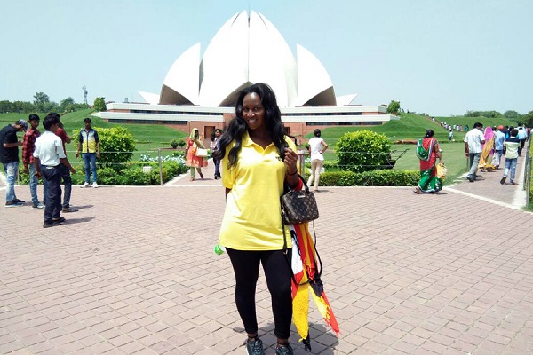 Posing in front of the Lotus temple