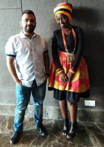 WFM Christine Namaganda with the winner of the 2017 Commonwealth Chess Championship GM Abhijeet Gupta of India
