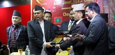 Ekalal Shrestha President NCA presenting token of love to Mr. Jhalnath Khanal Former Primeminister of Nepal