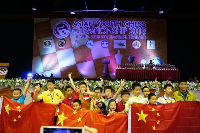 Jubilant Chinese boys and girls