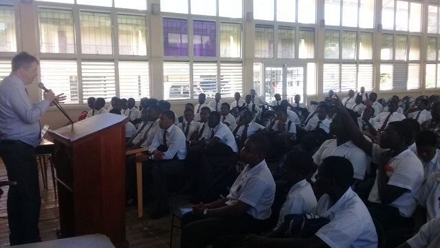 Grandmaster Nigel Short talks chess with students of GBSS PBC and BSS at the GBSS Auditorium March 1st